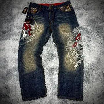 불기라보 와가라 데님 W36 뇌신풍신 용신 자수 빅 사이즈