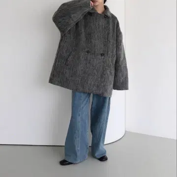 hellam 샤기 미들 코트 차콜