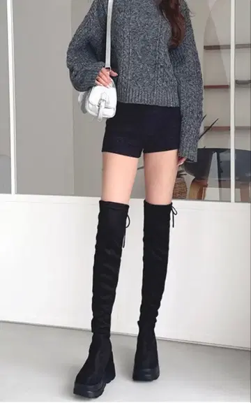 GRL 2Way 통굽 드로스트 리본 니하이 부츠[zr1231] 25cm