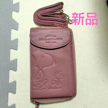 스누피 천연 가죽 숄더 지갑 핑크