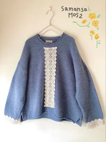 사만사 모스모스 니트 스웨터 코튼 레이스 루즈핏 내추럴 SM2