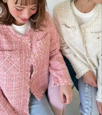 아이보리 노카라 트위드 자켓