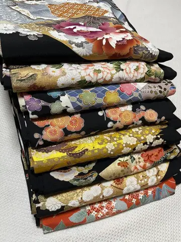 기모노 리메이크용 블랙 전통 예복 기모노 8장 세트 묶음 판매 K-2