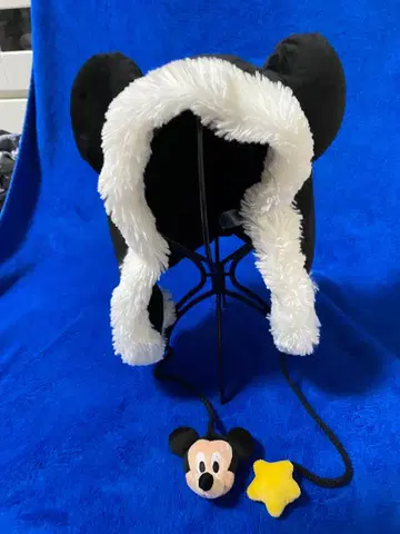 레어 단종품 디즈니 미키 팬캡 모자 퍼 별 방한 복슬복슬