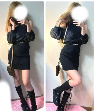 LIP SERVICE 리브 니트 시어 레이어드 도킹 원피스