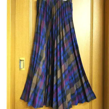 미사용 니코앤드 체크 플리츠 스커트 롱 맥시 길이