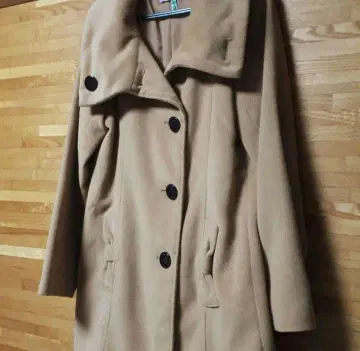 고급 카멜 L 사이즈 하프 코트 베이지 버튼 리본 귀여운