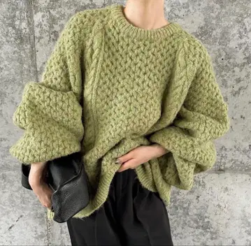 클리닝 완료 select MOCA 오버 사이즈 허니콤 니트 그린