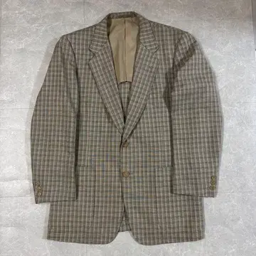 체크 무늬 테일러드 자켓 실크 혼방 M 상당 베이지 계열 빈티지