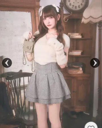 슬림 레그가 되는 스커트 하운드투스 체크 패턴 (이너 팬츠 포함)