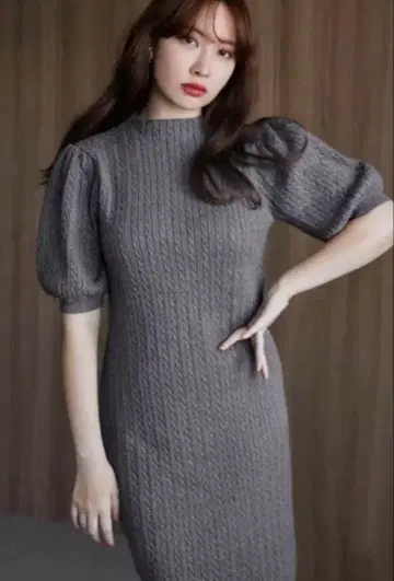 herlipto Puff Sleeve Cable Knit Dress