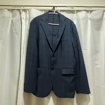 다크 블루 체크 무늬 테일러드 자켓