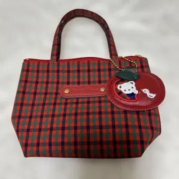 새상품급 familiar 빨간색 체크 미니 토트백