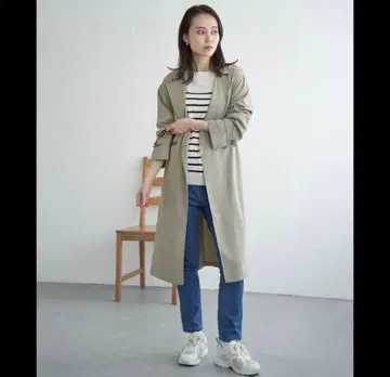 ikka 여성용 꽃가루 제거 루즈핏 트렌치 카키 트렌치코트