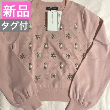 퀸즈 코트*택 포함 새상품 플라워 비쥬 펄 긴팔 니트 핑크