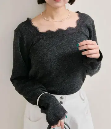 mystic 스퀘어넥 레이스 롱T