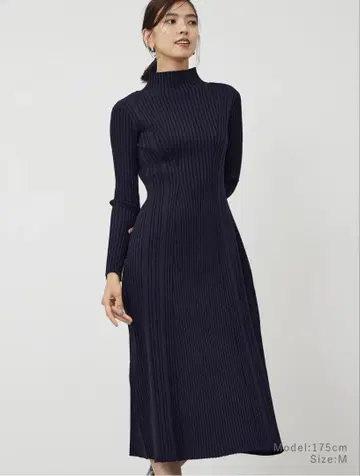 플라스테 PLST 홀 가먼트 리브 니트 원피스 네이비 S사이즈