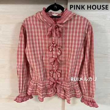 새상품급 PINK HOUSE 핑크하우스 후드 부착 피코 프릴 블라우스