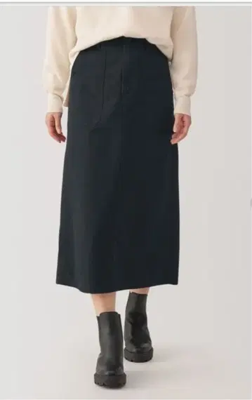 워싱 헤링본 베이커 스트레이트 스커트 S 블랙