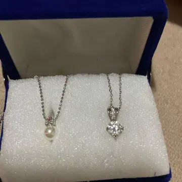 실버 925 펄과 다이아몬드풍 목걸이 2개 세트