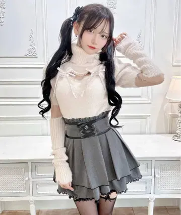 MARS 암워머 포함 바스트 오픈 샤기 니트 핑크