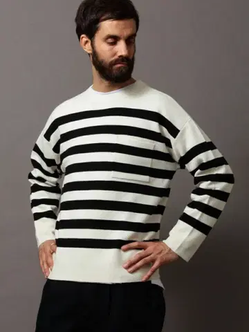 [새상품급] BEAUTY&YOUTH 테크 울 밀라노 리브 니트 보더 XL