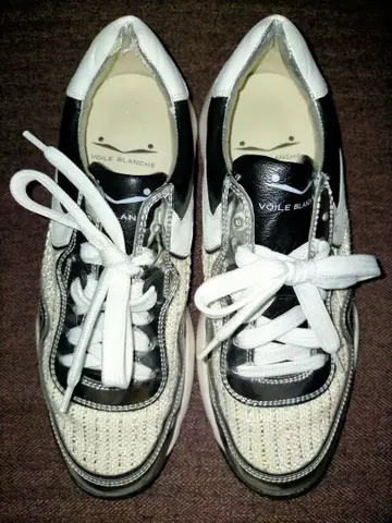 VOILE BLANCHE 스니커즈 화이트/블랙 라메 트위드 새상품급