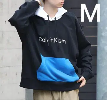 캘빈 클라인 후드 부착 후드티 블랙/블루