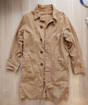 베이지 코튼 혼방 롱 코트