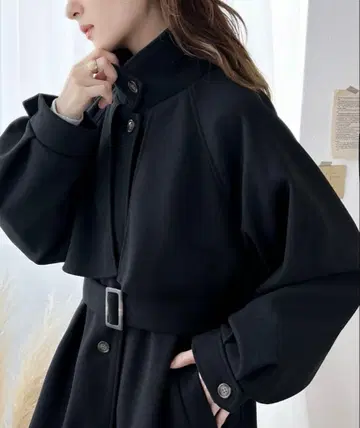 2way 스탠드 카라 볼륨 슬리브 롱 체스터 코트