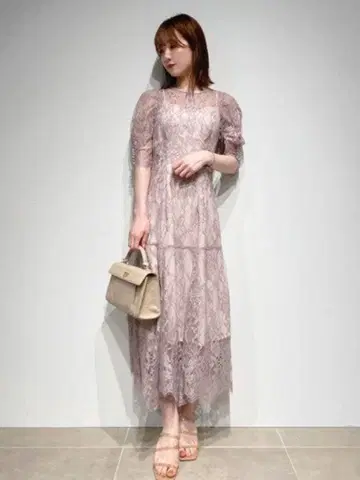 SNIDEL 헤 볼륨 레이스 원피스 드레스 결혼식 옅은 핑크