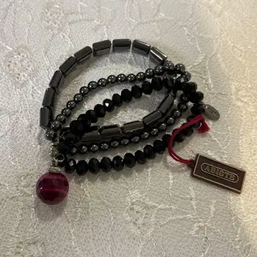 ABISTE 팔찌 3연 핑크 블랙 비즈