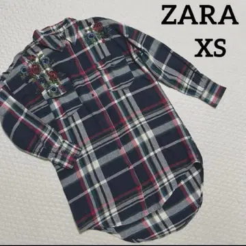 [ 새상품급 ZARA ] 셔츠 원피스 플란넬 체크 자수 [ 익명 배송 ]