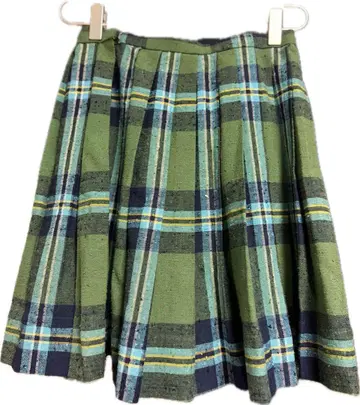 70s 쇼와 레트로 빈티지 그린 체크 플리츠 스커트 양재