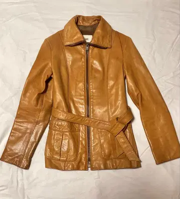 카멜 가죽 허리 벨트 자켓