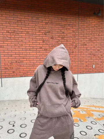 vintage like Heart Logo Hoodie 브라운
