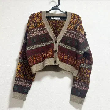 ZARA 자카드 니트 가디건 크롭