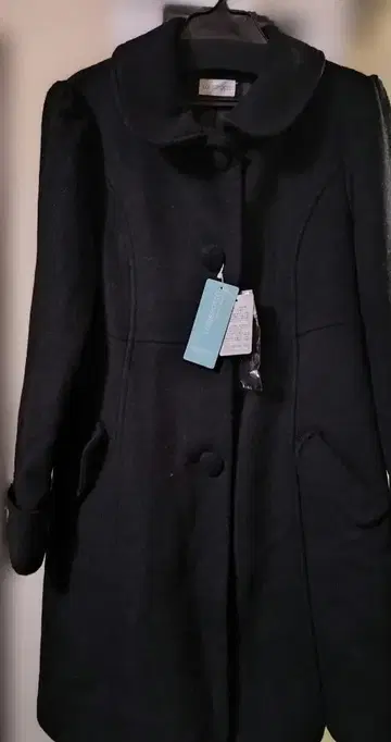 [ 로디스포토 ] 블랙 롱 코트 리본 포함 택 포함 새상품