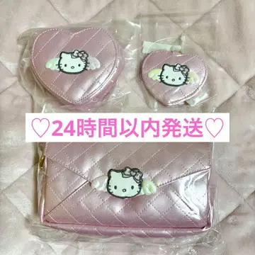 키티 50주년 퀼팅 하트 파우치 거울 세트 엔젤