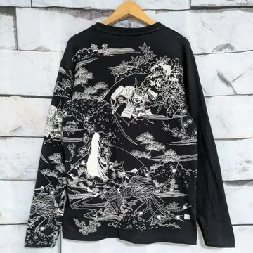 [크롭 헤드] 일본풍 프린트 자수 크루넥 긴팔 티셔츠 롱티