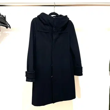 green 울 후드 부착 코트