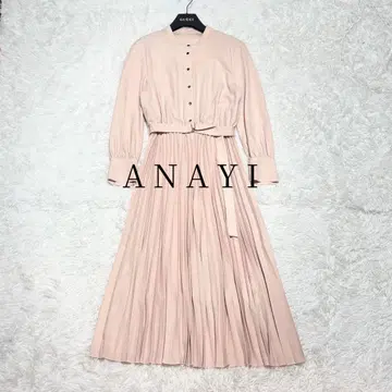 새상품급 아나이 ANAYI 백 새틴 플리츠 원피스 핑크 정가 4.6