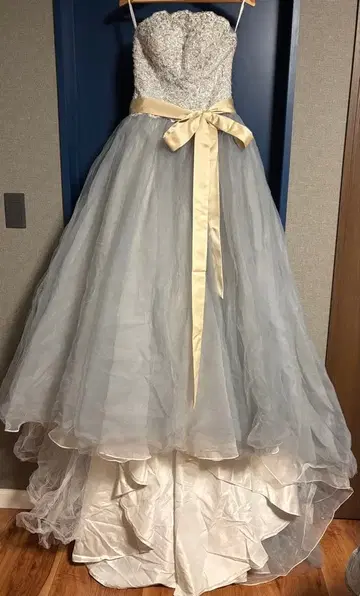 YNS 웨딩 드레스 그레이 블루 드레스 컬러 드레스 파니에