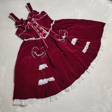 초기 Angelic Pretty 벨벳 버슬 점프 스커트 빨간색