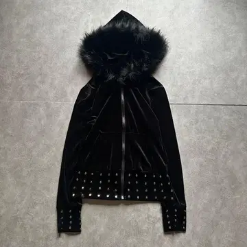 grunge fur velour Parka studs y2k black
