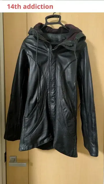 후드 부착 가죽 자켓 천연 가죽