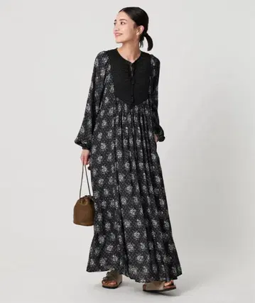 [ ne Quittez pas ] 누키테파 프린트 요크 드레스