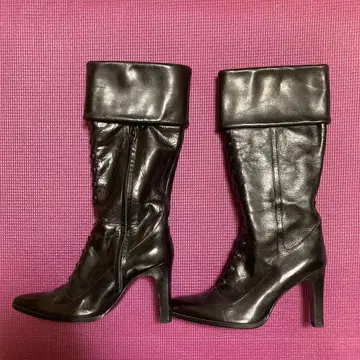 5351 pour les femmes 블랙 가죽 레이스업 롱 부츠