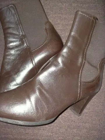 가죽 부츠 브라운 사이드 고어 부츠 중간 힐 36.5 Italy 벨로