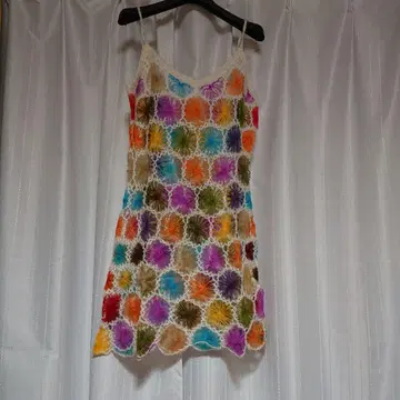 멀티 컬러 레이스 편직 슬리브리스 튜닉 모티브 손뜨개질